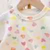 Conjunto de Punto Colorido con Estampado de Corazones para Niñas 2026 Nuevo Estilo de Verano Conjunto Elástico de Top y Pantalones Acampanados para Niños Pequeños