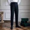 Los Mismos Pantalones Casuales Rectos de Cintura Elástica para Hombre de Primavera y Otoño Estilo Retro Británico Versátiles Marrón