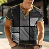 Comercio Exterior Transfronterizo Camiseta Nueva de Manga Corta para Hombre con Estampado Digital 3D y Tapeta Frontal de 3 Botones, Ropa Casual de Moda para Hombre