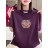 Comercio Exterior Transfronterizo~Camiseta de Manga Corta Bordada Estilo Chino de Gama Alta para Mujer, Corte Holgado, Adelgazante, Elegante, Talla Grande, Ropa para Mujer Estilo Nacional