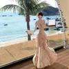 Vestido de Vacaciones de Malla Elástica con Tira Floral Ajustado en el Color de la Foto, Tejido de Punto, Estilo Ajustado, Directo de la Fábrica de Origen