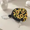 Monedero Estampado de Crisantemo Fondo Negro Cuero Artificial Impermeable Piel Sintética Cremallera Bolsa de Almacenamiento Multifuncional Mini Oreja