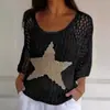 Suéter de Cinco Estrellas con Cuello Redondo de Estilo Europeo y Americano, Nuevo de Verano, Top Elegante de Siete Mangas para Mujer, Camisa para Aire Acondicionado