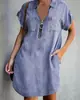 Estación Independiente Amazon Temu Transfronterizo Nuevo Producto Europeo y Americano Cuello Solapa Manga Corta Holgado Vestido Vestido Camisa de Mezclilla
