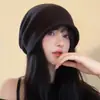 Sombrero Estilo Jiuyi para Mujer, Versátil para Otoño e Invierno, Adecuado para Tallas de Cabeza Grandes, Sombrero de Invierno Holgado con Borde Enrollado que Hace que la Cara Parezca Más Pequeña, Sombrero para Clima Frío