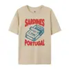 Site Independente Tamanho Europeu Estética Retrô Camiseta de Peixe em Lata Camiseta Gráfica Fofa para Foodies Camiseta de Sardinha Portuguesa