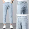 Calça jeans cropped masculina de algodão, corte reto e solto, estilo fino para o verão de 2026, valoriza a altura de pessoas baixas, calça casual e respirável