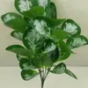 [7 Folhas Verdes] Planta Simulada Folhas Plásticas Falsas com Sensação de Colado Folhas Individuais Decoração Interna e Externa e Paisagismo