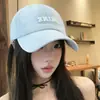 Gorra de Béisbol Simple Azul Estilo Coreano para Mujer, Circunferencia de Cabeza Grande, Estilo Workwear Vintage Lavado, Ala Ancha