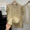 Camisa de Chiffon Branca Francesa de Manga Curta para Mulheres 2026 Novo Verão Top com Laço nas Costas e Manga Bufante