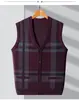 Colete Tricotado Masculino Gola V Primavera e Outono 2024 Suéter Tricotado Masculino Sem Mangas Moda Colete Jacquard Colete Masculino
