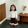 Conjunto de Primavera Estilo Coreano para Bebé Niña 2026 Nuevo de Moda Cuello de Muñeca Versátil Camisa Básica Pantalones de Pierna Ancha a la Moda