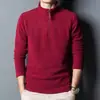 Moletom de gola alta em fleece para outono e inverno masculino tendência gola semi alta camisa base meia-idade e jovem top com meio zíper fleece