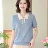 Camiseta de Punto de Verano de Manga Corta para Mamás Jóvenes, Top con Cuello de Seda Helada para Mujeres de Mediana Edad, Conjunto de Blusas Elegantes para Mujeres de Mediana Edad y Mayores