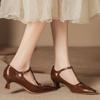 H686-5 Sapatos Mary Jane Femininos Retro Marrons Respiráveis de Salto Alto Bico Fino Novo Estilo Outono e Inverno com Sapatos de Saia