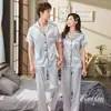 Pijama Transfronterizo para Mujer Primavera y Otoño Nuevo Seda Helada Color Sólido Simple Manga Corta Pantalones Verano Casual Ropa para el Hogar Traje de Dos Piezas
