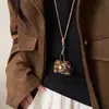 Bolsa para Monedas de Piel Estampado Leopardo Collar Colgante Cubierta para Auriculares de Mujer Bolso de Cosméticos Cadena Larga para el Cuello Accesorios de Invierno y Otoño