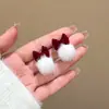 Brincos Vermelhos de Ano Novo Femininos Outono e Inverno Brincos de Laço Clipe de Orelha Furos na Orelha Novo 2024 Pérola Brincos de Ano Novo