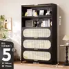Cômoda Preta Estilo Vintage com Cinco Gavetas Gabinete de Armazenamento para Sala de Estar Quarto Gabinete de Armazenamento Estante de Livros Gabinete de Corredor Gabinete Estreito Alto Vertical Multicamadas