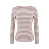 Camiseta listrada color block de gola redonda e manga longa estilo coreano, um novo item da moda de outono que é versátil, simples e afina a silhueta, perfeita como peça básica.