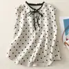 Camisa de Algodón y Lino sin Mangas con Lunares Vintage Verano 2026 con Corbata, Holgada Versátil Casual, Cárdigan con Cuello Fruncido para Mujer