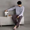 Pijama para Hombre de Modal Estilo Primavera y Otoño Manga Larga Pantalón Largo Color Sólido Cuello Redondo Pulóver Sencillo Casual