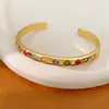 Pulseira geométrica redonda aberta com zircônia banhada a ouro 18k real, acessório de pulso versátil para o dia a dia, joias de nicho de luxo leve no atacado