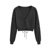 Cárdigan de Punto Dulce y Picante con Cordones Cortos y Mangas Largas, Nuevo Top de Otoño con Cuello en V de un Solo Botón Ajustado para Mujer