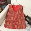 Chaleco de Botones Jacquard Estilo Chino Nuevo Primavera y Otoño Ropa Exterior sin Mangas Roja para Mujer Chaqueta Chaleco de Moda Tres