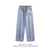 Jeans Retro Americanos de Cintura Elástica con Cordón para Hombre Pantalones Rectos Holgados Pantalones para Estudiantes de Secundaria Pantalones de Pierna Ancha de Marca de Moda