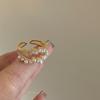 Anillo Abierto de Doble Capa con Textura de Lujo Ligero e Imitación de Perla para Mujer, Anillo de Dedo Índice Versátil de Moda Elegante de Nicho Tendencia
