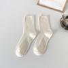 Meias Femininas Cor Pura Agulha Dupla Meias de Meia Panturrilha Estilo Coreano Meias Atoalhadas Para o Ano Todo Finas Ins Modernas Simples Versátil Meias para Mulheres