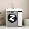 Armario compacto para lavandería de balcón con fregadero integrado, armario para lavadora de carga superior con tabla de lavar, mueble de baño