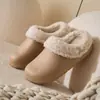Novas pantufas de algodão de inverno femininas podem ser usadas na rua, com bico fechado, quentes, impermeáveis, antiderrapantes, de sola grossa, silenciosas, pantufas de algodão felpudo para o inverno