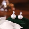Aretes de Cuentas Redondas de Circonita Micropavé de Plata Esterlina S925 para Mujer Retro Francés Lujo Accesible Nicho de Alta Gama Aretes Elegantes
