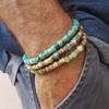 Conjunto de Pulseiras Empilhadas Multicamadas de Lascas de Madeira de Casca de Coco Transfronteiriças Pulseira de Contas de Madeira Turquesa Africana Retrô Europeia e Americana para Homens