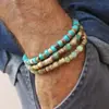 Conjunto de Pulseiras Empilhadas Multicamadas de Lascas de Madeira de Casca de Coco Transfronteiriças Pulseira de Contas de Madeira Turquesa Africana Retrô Europeia e Americana para Homens