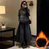 Saia de Lã Cinza Escuro para Mulheres, Novo Estilo Outono/Inverno 2025, Cintura Alta, Forrada com Lã, Corte A, Comprimento Médio, Saia Pétala para Figuras Baixas