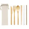 Amazon Juego de Cubiertos de Bambú, Tenedor y Cuchara, Juego de Popotes de Bambú y Acero Inoxidable, Bolsa para Cubiertos de Regalo, Catering