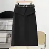 Traje de Cintura Novedad Otoño Falda Media Moda Casual Negra Versátil Falda Irregular Adelgazante