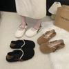 Sapatos Peludos com Laço Estilo Fada para Mulheres Outono e Inverno Sapatos com Forro de Lã 2025 Novos Sapatos Mary Jane Macios com Solado de Caxemira