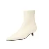 Botines de piel de oveja de primera capa para mujer con tacón de gato, nuevo estilo otoño e invierno, cremallera lateral, punta fina, tacón bajo, botines cortos para mujer, talla 40