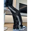 Pantalones Deportivos de Chándal con Tres Rayas Estilo High Street Americano para Hombre, Pantalones Largos Rectos Sueltos Vintage de Primavera, Pantalones Largos Casuales de Talla Grande para Hombre