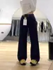 Jeans Sueltos Rectos de Doble Botón Azul Oscuro para Mujer en Otoño e Invierno Estilo Retro Americano de Cintura Alta Pantalones de Pierna Ancha Estrecha