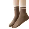 Calcetines antibacterianos de 10 A para mujer, calcetines de media pantorrilla para primavera y otoño, a rayas, absorbentes del sudor, transpirables, calcetines para mujer a rayas de doble barra Maillard