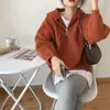 Suéter con capucha casual simple de estilo coreano con cremallera para mujer, color liso, versátil, chaqueta cárdigan de punto de corte holgado