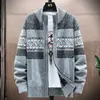 Cárdigan de Punto Jacquard con Cuello Alto Estilo Étnico Retro para Hombre, Suéter Holgado con Rayas de Bloques de Color, Abrigo, Ropa de Hombre