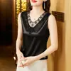 Cetim plus size roupas femininas 2024 Verão novo estilo ocidental V-neck pullover versátil temperamento mãe bottoming Vest Mulheres