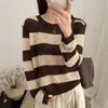 Ropa de Otoño 2026 Nuevo Suéter de Punto Rayado Hueco de Primavera y Otoño para Mujer, Holgado, Casual, Adelgazante, Versátil, Suéter Delgado