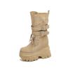 Botas Retro de 12 cm hasta la mitad de la pantorrilla con hebilla de cinturón, Botas de Caballero, Botas delgadas con cordones, Botines de tacón grueso para mujer, Botas vaqueras